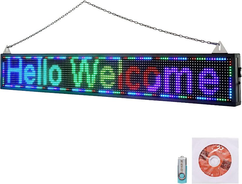 Photo 1 of LED display with WiFi+USB, P10 RGB color sign 52IN  with high resolution and new SMD technology. Perfect solution for advertising, programmable scrolling sign, message boardVEVOR LED Scrolling Sign, 52" x 8" WiFi & USB Control, Full Color P10 Programmable