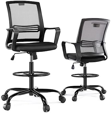 Photo 1 of ***MISSING HARDWARE***Drafting Chair, Tall Office Chair with Adjustable Foot Ring, Standing Desk Chair with Ergonomic Lumbar Support and Adjustable Armrests, Swivel Rolling Tall Chair, Breathable Mesh, Height Adjustable