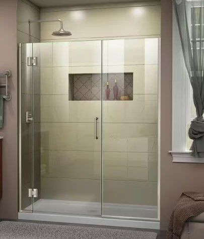 Photo 1 of ***PARTS ONLY MISSING COMPONENTS***Unidoor-X 63 to 63.5 in. x 72 in. Frameless Hinged Shower Door in Brushed Nickel MISSEX BOX 5