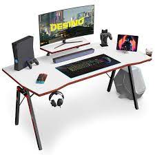 Photo 1 of DESINO Gaming Desk 47 inch PC Computer Desk, Home Office Desk Table Gamer Workstation with Cup Holder and Headphone Hook, White
