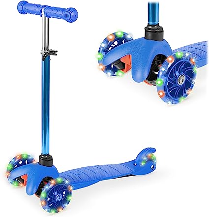 Photo 1 of Best Choice Products Kids Mini Kick Scooter Toy w/Light-Up Wheels, Height Adjustable T-Bar, Foot Break - Blue
