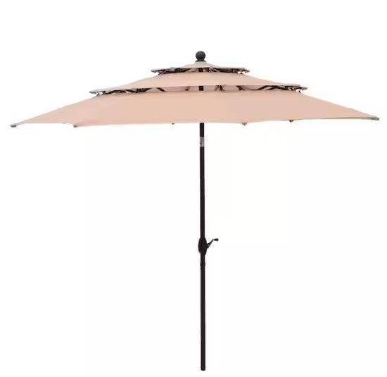 Photo 1 of 10 ft. Market Patio Umbrella in 3-layer Beige With Crank and Tilt
