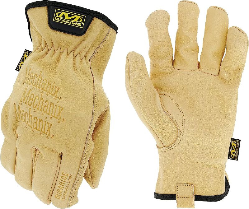 Photo 1 of Mechanix Wear: Cow Leather Driver Glove with Durahide Water Resistant Technology, Quick Fitting Safety Work Gloves(Tan, Small)  
