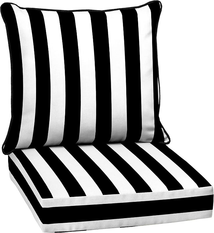 Photo 1 of Arden Selections Outdoor Deep Seating Cushion Set 24 x 24, Black Cabana Stripe