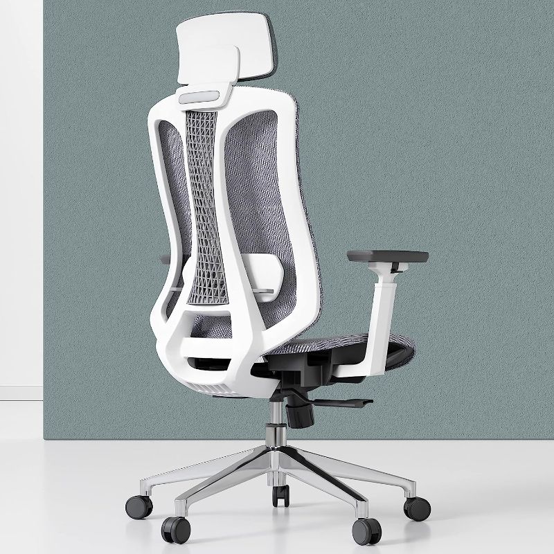 Photo 1 of Logicfox Ergonomic Mesh Office Chair, Computer Desk Chair with 3D Armrests, Adjustable Lumbar Cushion and Adjustable Headrest, White High Back Home Office Chair with Tilt Function, Computer Chair
