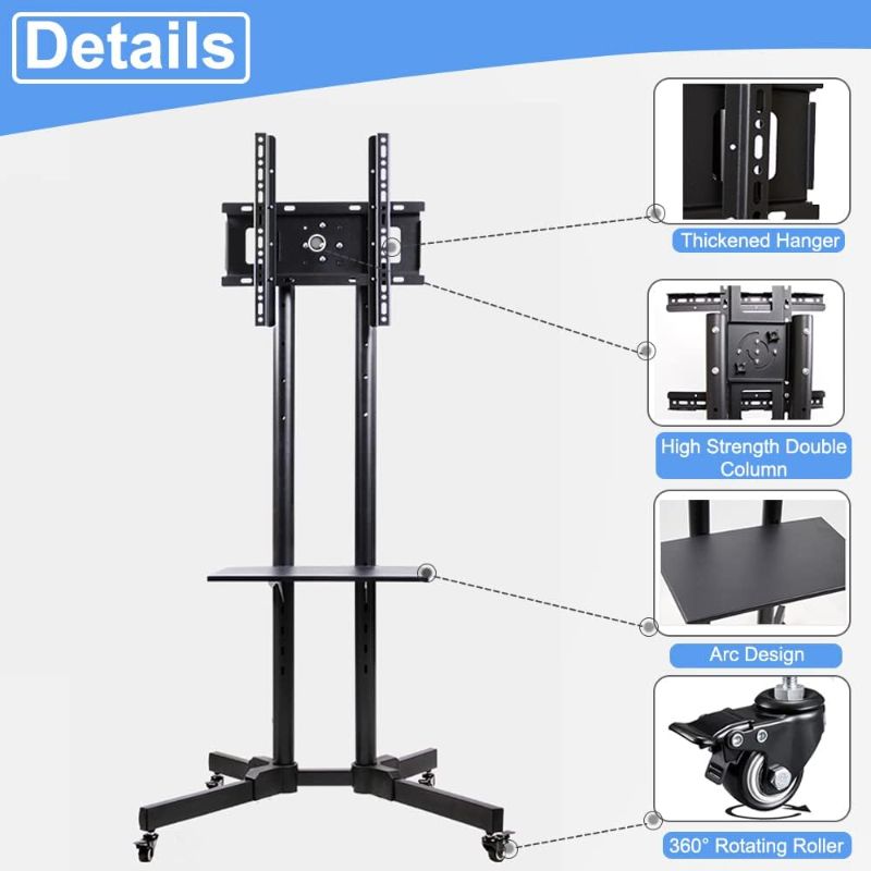 Photo 1 of Hellsehen Rotating Mobile TV Cart Holds up to 110lbs,Rolling TVs Stand for 32-60 Inch, Portrait to Landscape, Heavy-Duty Floor Stand Base for Live Stream Video Conferencing Tiktok YouTube Zoom