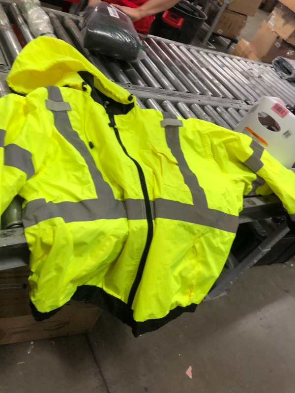 Photo 5 of High Visibility Reflective Winter Bomber Jacket, Zip Out Fleece Liner, ANSI Compliant, Ergodyne GloWear 8379,Lime,size 3XL
