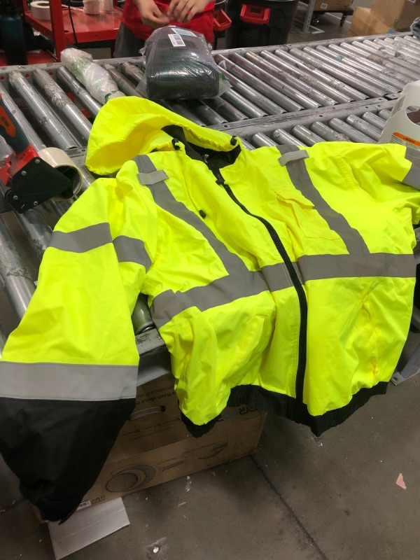 Photo 4 of High Visibility Reflective Winter Bomber Jacket, Zip Out Fleece Liner, ANSI Compliant, Ergodyne GloWear 8379,Lime,size 3XL
