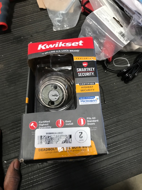 Photo 2 of **MISSING KEYS**
Kwikset 985 15 SMT CP K4 V1 Signature Satin Nickel Double Cylinder Deadbolt with SmartKey - Quantity 1