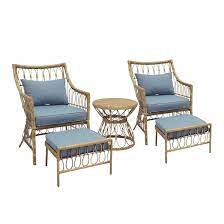 Photo 1 of STYLE SELECTIONS 5-PIECE WOVEN PATIO CONVERSATION SET WITH BLUE CUSHIONS
