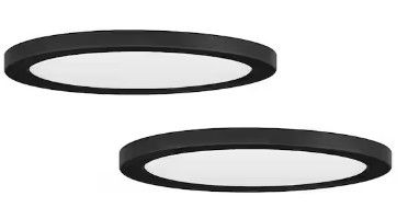 Photo 1 of Commercial Electric 13 in. New Ultra-Low Profile Edgelit 5CCT Selectable LED Flush Mount Matte Black (2-Pack)