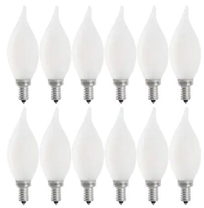 Photo 1 of Feit Electric 40-Watt Equivalent CA10 Dimmable Filament CEC Frosted Glass Chandelier E12 Candelabra LED Light Bulb, Daylight (12-Pack)