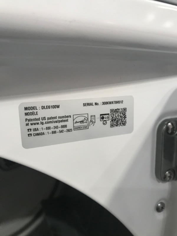 Photo 1 of LG 7.3-cu ft Electric Dryer (White) ENERGY STAR
