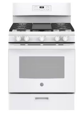 Photo 1 of MISSING SM BLK COVER**GE 30-in 5 Burners 5-cu ft Freestanding Natural Gas Range (White)
