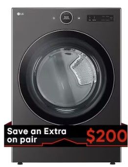 Photo 1 of LG 7.4-cu ft Stackable Steam Cycle Smart Electric Dryer (Black)
