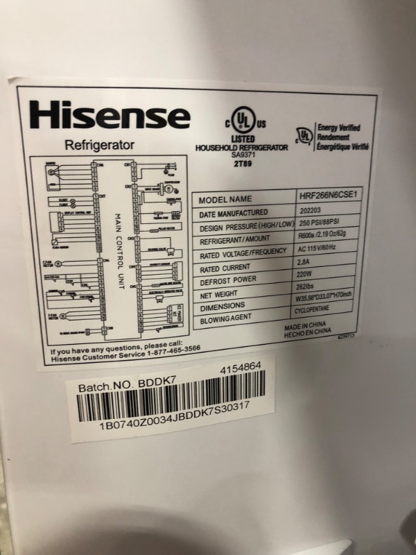 Photo 1 of DENTED/DIRTY**Hisense 26.6-cu ft French Door Refrigerator with Ice Maker (Fingerprint Resistant Stainless Steel) ENERGY STAR
