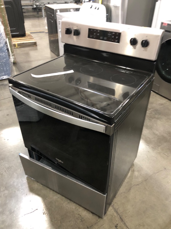 Photo 3 of Whirlpool 30-in Smooth Surface Glass Top 5 Elements 5.3-cu ft Steam Cleaning Freestanding Electric Range (Fingerprint Resistant Stainless Steel)
