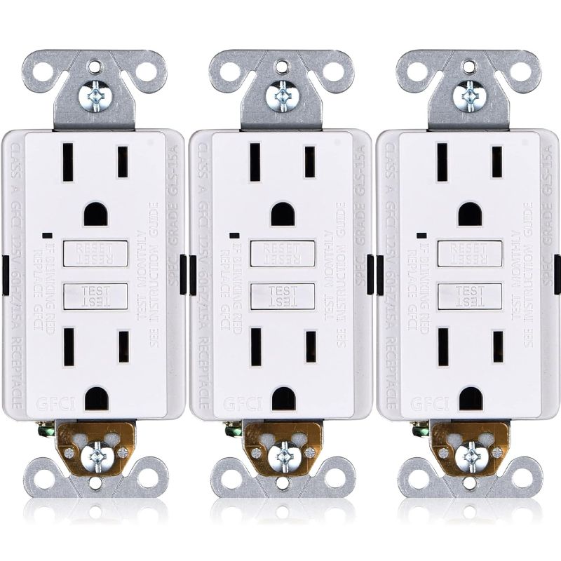 Photo 1 of 15A GFCI Outlets [3-Pack], Non-Tamper-Resistant GFI Duplex Receptacles with LED Indicator, Self-Test Ground Fault Circuit Interrupter, ETL Listed, White, 3 Piece
