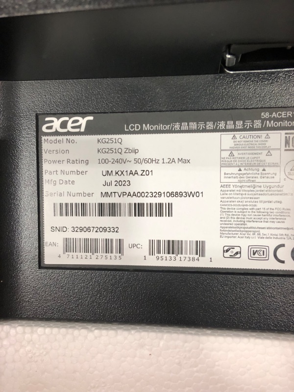 Photo 3 of Acer Nitro 24.5" Full HD 1920 x 1080 PC Gaming Monitor | AMD FreeSync Premium | Up to 250Hz Refresh | 1ms (VRB) | ZeroFrame Design | 1 x Display Port 1.2 and 2 x HDMI 2.0 Ports | KG251Q Zbiip,Black 24.5-inch Monitor