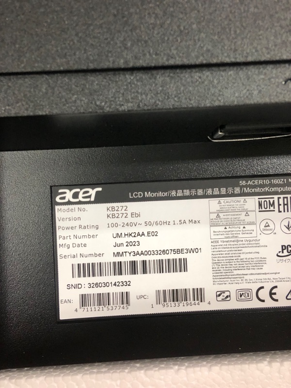 Photo 1 of "Missing Webcam, Monitor only" Acer KB272 EBI 27" IPS Full HD (1920 x 1080) Gaming Office Monitor | Up to 100Hz Refresh | 1ms (VRB) | Low Blue Light | Tilt | HDMI & VGA Ports Full HD USB Streaming 2MP Webcam With Webcam 27-inch 100Hz