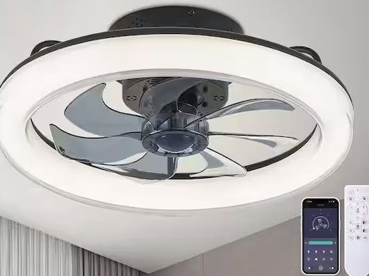 Photo 1 of 19.6 in. LED Indoor Black Low Profile Ceiling Fan with Light Dimmable Reversible Blades for Living Room

