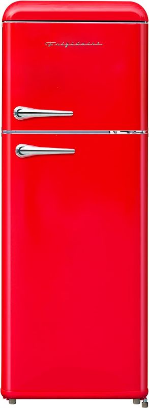 Photo 1 of FRIGIDAIRE EFR756-RED EFR756, 2 Door Apartment Size Retro Refrigerator with Top Freezer, Chrome Handles, 7.5 cu ft, red
