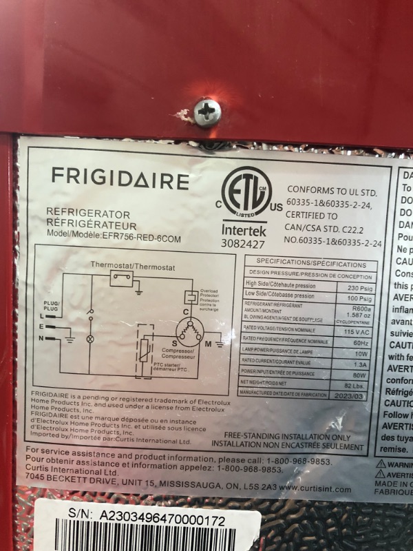 Photo 1 of FRIGIDAIRE EFR756-RED EFR756, 2 Door Apartment Size Retro Refrigerator with Top Freezer, Chrome Handles, 7.5 cu ft, red
