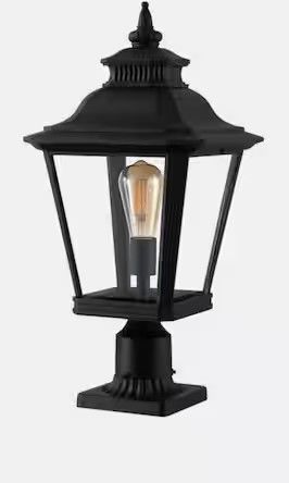 Photo 1 of 1-Light Black Aluminum Hardwired Outdoor Waterproof Post Light Set with Glass and No Bulbs Included