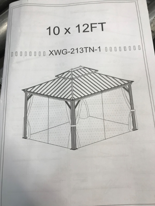 Photo 2 of **SEE NOTES/NON-REFUNDABLE FOR PARTS**
MELLCOM 12' X 16' Hardtop Gazebo Galvanized Steel Outdoor Gazebo Canopy Double Vented Roof Pergolas Aluminum Frame with Netting and Curtains 
