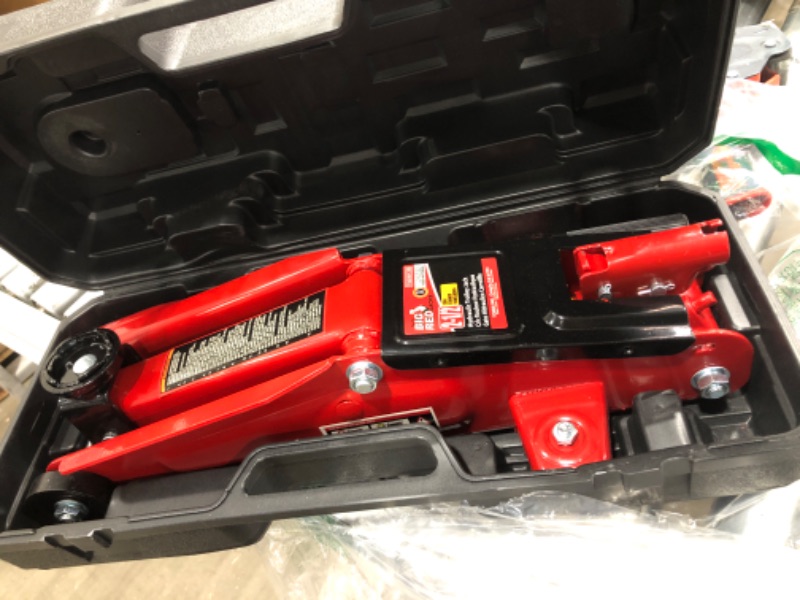 Photo 2 of BIG RED T825013S1 Torin Hydraulic Trolley Floor Service/Floor with Blow Mold Carrying Storage Case, 2.5 Ton (5,000 lb) Capacity, Red 2.5 Ton (5,000 LBs)