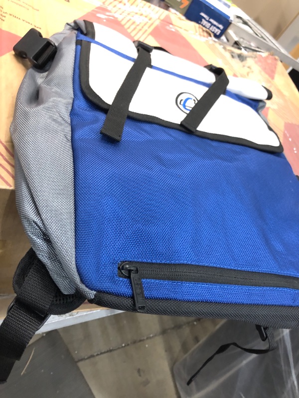 Photo 2 of Case-It Laptop Backpack 2.0 with Hide-Away Binder Holder, Fits 13 Inch and Some 15 Inch Laptops, Blue (BKP-202-BLU) Blue/White