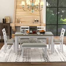 Photo 1 of *BENCH AND 2 CHAIRS ONLY* 6Pc Dining Room Table Set w/ 4 Upholstered Chairs & a Bench (Brown + Whitewash) ST000042AAD FedEx/UPS
