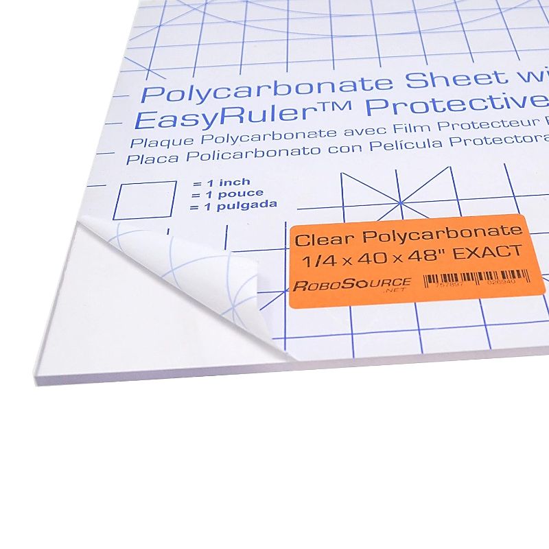 Photo 1 of Polycarbonate Plastic Sheet 40" X 48" X 0.236" (1/4") Exact with EasyRuler Film, Shatter Resistant, Easier to Cut, Bend, Mold Than Plexiglass. for Robotics Teams, Hobby, Home, DIY, Industrial, Crafts
