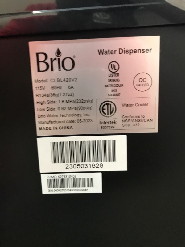 Photo 3 of ***TESTED/ POWERS ON***Brio Bottom Loading Water Cooler Water Dispenser – Essential Series - 3 Temperature Settings - Hot, Cold & Cool Water - UL/Energy Star Approved