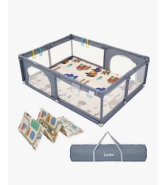 Photo 1 of Baby Playpen with Mat, Large Baby Play Yard for Toddler, BPA-Free, Non-Toxic, Safe No Gaps Playards for Babies, Indoor & Outdoor Extra Large Kids Activity Center 79"x59"x26.5" with 0.4" Playmat