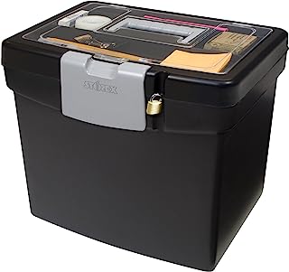 Photo 1 of Storex 61504B02C Portable File Box with XL Lid, 11 x 13-1/2 x 11 Inches, Black