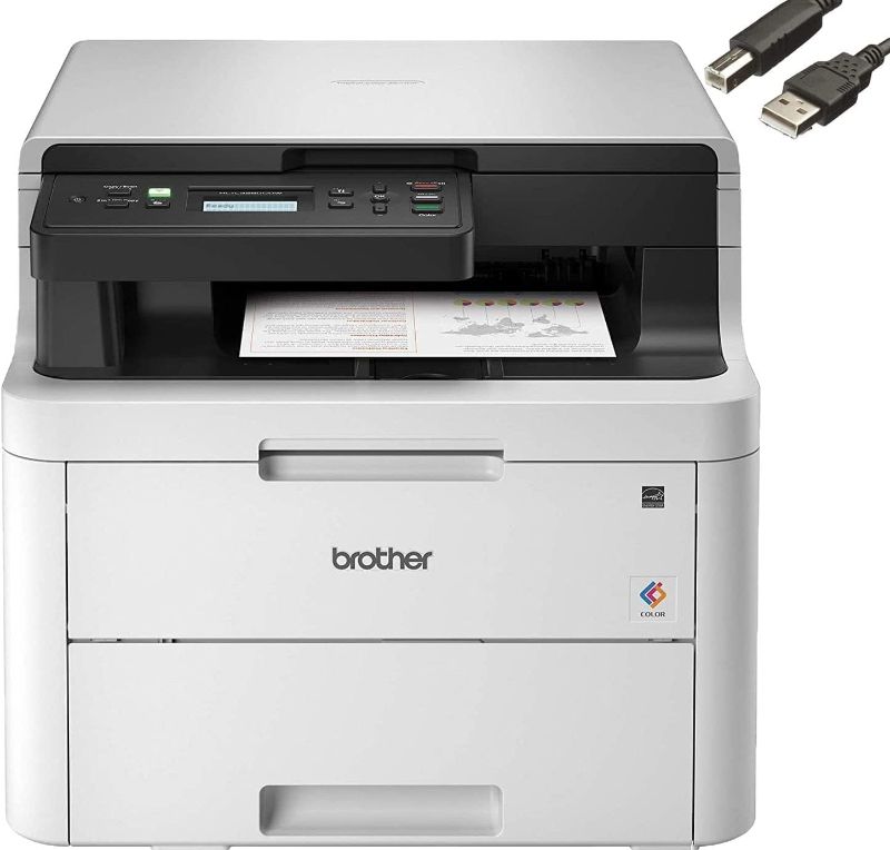 Photo 1 of Brother HL-L3290CDWB Compact Wireless Digital Color Laser All-in-One Printer, Duplex Printing, Print Scan Copy, 25ppm, 250-sheet, Bundle with JAWFOAL Printer Cable
