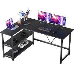 Photo 1 of GreenForest 51 inch L Shaped Gaming Desk Small Reversible Corner Gaming Computer Desk with Storage Shelves for Home Office PC Workstation Laptop Table, Black
