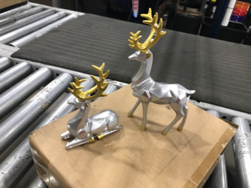 Photo 2 of 2 Pairs Reindeer Statue Deer Statue Resin Figurine Deer Decorations for Home Decor Nordic Deer Statue Fireplace Window Desk Bedroom Shelf Ornament for Home Living Room Office (Silver, Medium)
