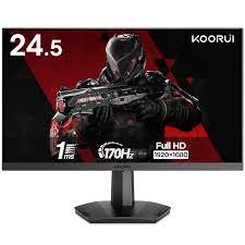 Photo 1 of KOORUI 24.5 Inch FHD Gaming Monitor, Computer Monitors Full HD (1920 x 1080), VA, 1ms, FreeSync & G-Sync Compatible, 2X HDMI(144Hz) & DisplayPort(170Hz), sRGB 99%, VESA, Tilt Adjustable, Eye Care
