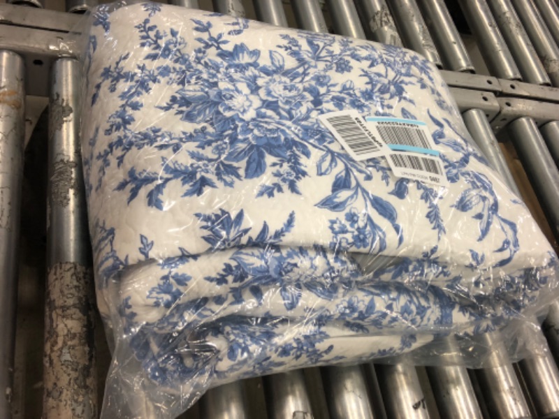 Photo 2 of *QUILT ONLY* Laura Ashley Home - Queen Quilt Set, Reversible Cotton Bedding with Matching Shams, Lightweight Home Decor for All Seasons (Bedford Delft Blue, Queen) Bedford Delft Blue Queen