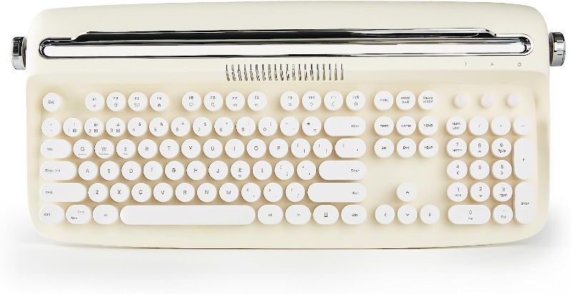 Photo 1 of YUNZII ACTTO B503 Wireless Typewriter Keyboard, Retro Bluetooth Aesthetic Keyboard with Integrated Stand for Multi-Device (B503, Ivory Butter)
