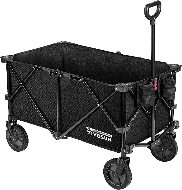 Photo 1 of eavy Duty Collapsible Folding Wagon Utility Outdoor Camping Garden Cart with Universal Wheels & Adjustable Handle, Black