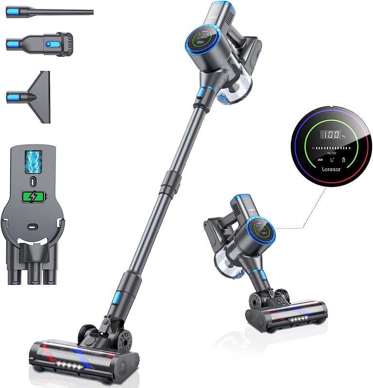 Photo 1 of Laresar Cordless Vacuum Cleaner with Charging Station, 400W/33Kpa Stick Vacuum Cleaner with Dual Display, Handheld Vacuum Cleaner with Dust Sensor, Vacuum...
