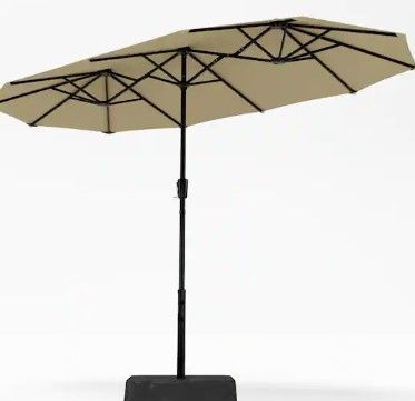 Photo 1 of 13 ft. Market No Weights Patio Umbrella 2-Side in Beige
