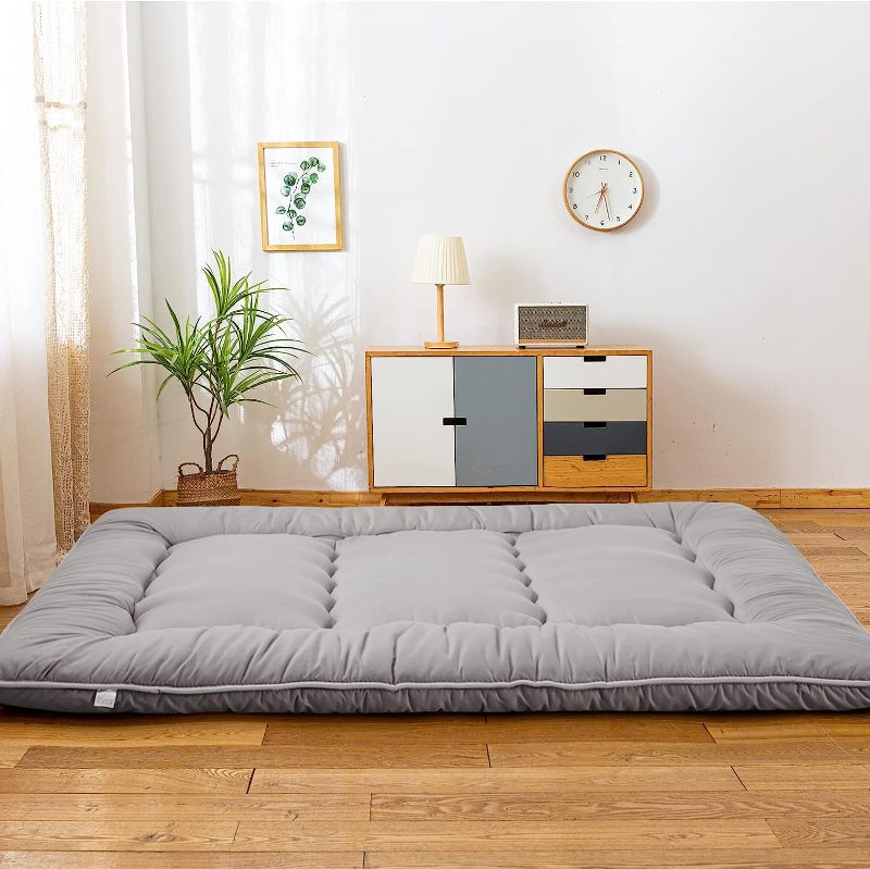 Photo 1 of  Grey Japanese Shiki Futon Mattress Floor Mattress, Roll Up Guest Mattress Floor Bed Folding Portable Camping Mattress Thicken Mattress Pad Sleeping Pad for Guest Room Full Size