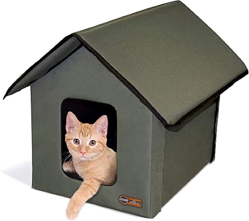 Photo 1 of K&H Pet Products Original Outdoor Heated Kitty House Cat Shelter Cat House 19 X 22 X 17 Inches (Unheated) Olive/Olive
