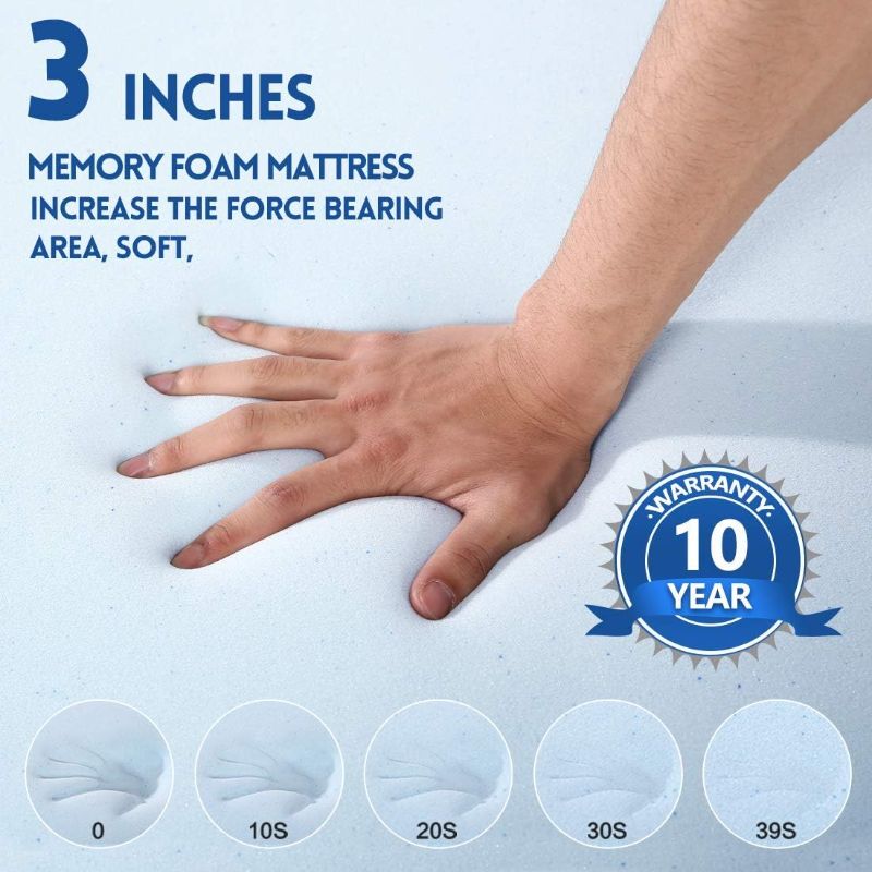 Photo 1 of 3 Inch Cool Gel Memory Foam Mattress Topper queen Size Bed,Removable Soft Cover, Comfort Body Support & Pressure Relief
