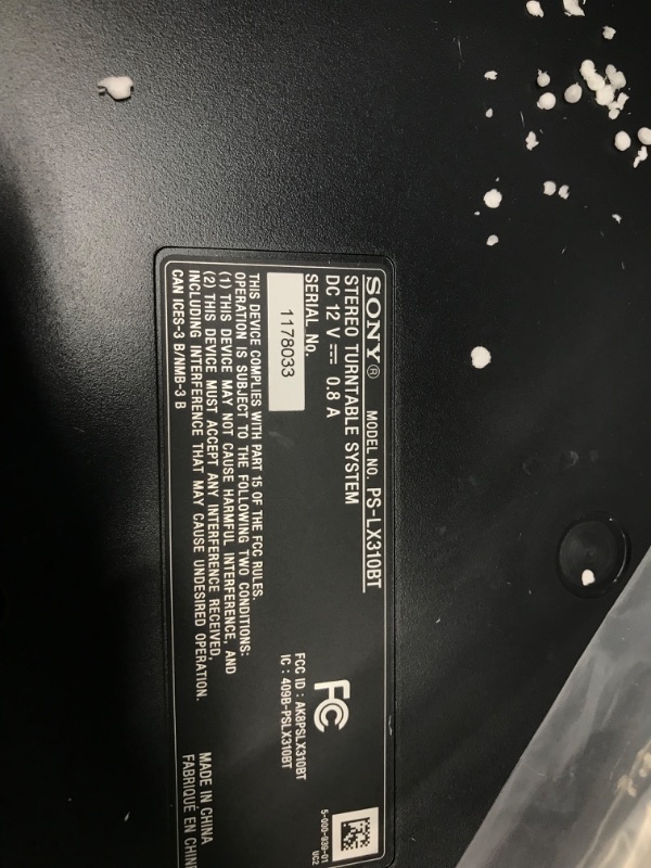 Photo 3 of (PARTS ONLY) Sony PS-LX310BT Belt Drive Turntable: Fully Automatic Wireless Vinyl Record Player with Bluetooth and USB Output Black