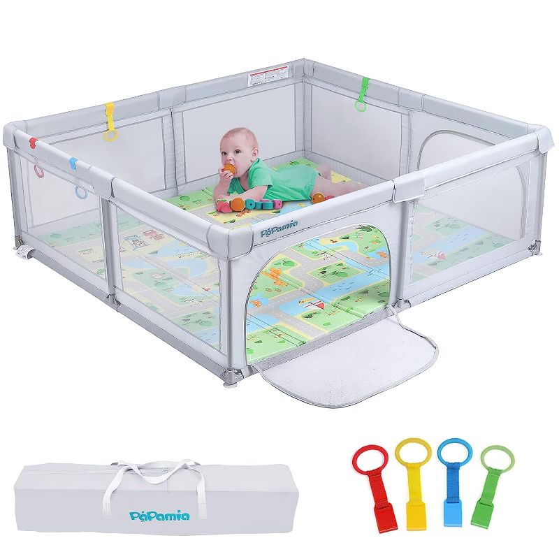 Photo 1 of Baby Playpen 79" X 71" , LUTIKIANG Play Yard for Babies and Toddlers with Mat, Safety Extra Large Baby Fence Area, Indoor & Outdoor Kids Activity Play Center with Anti-Slip Suckers and Zipper Gate. 79"*71"